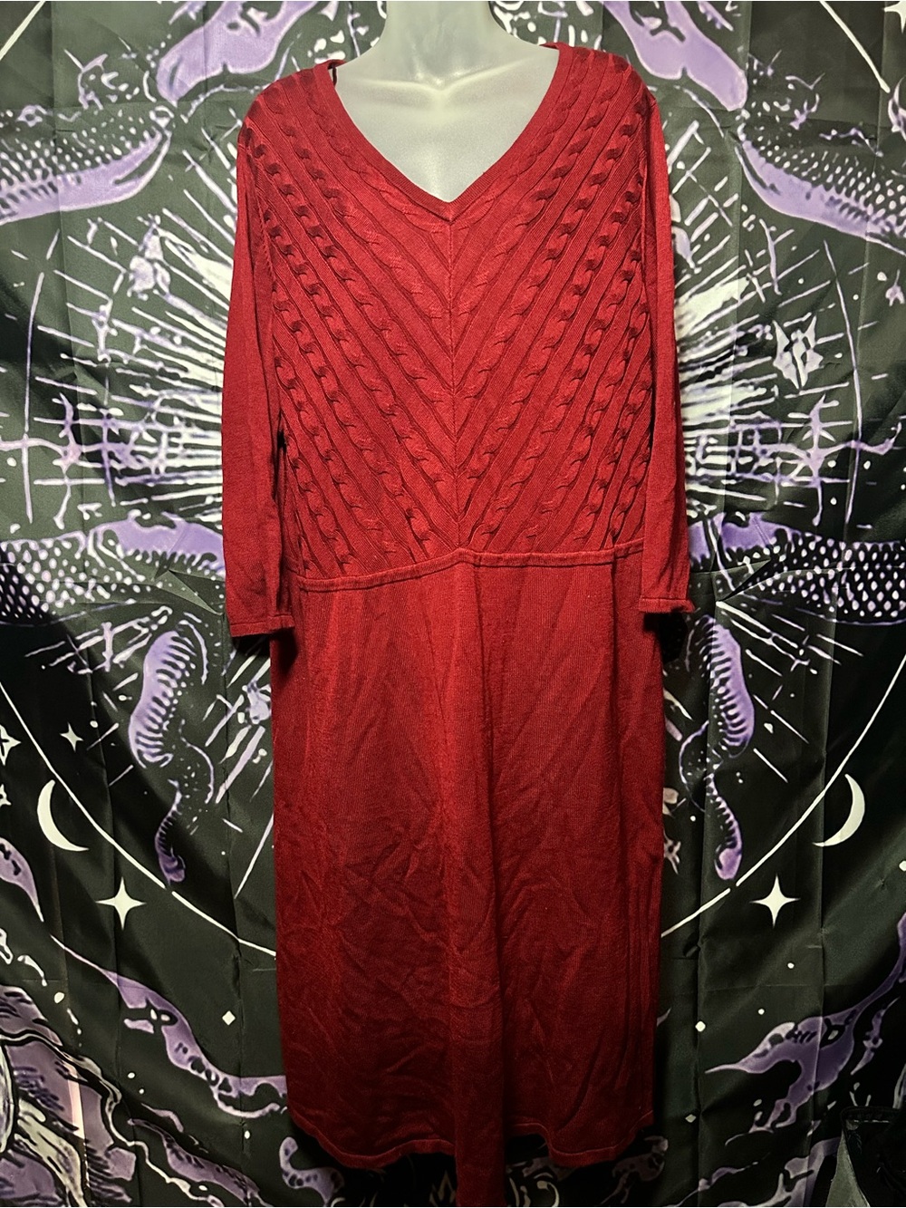 Jones New York Red Cable-Knit V-Neck Midi Dress